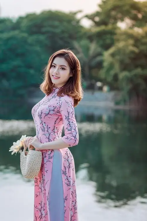 Woman on lake background